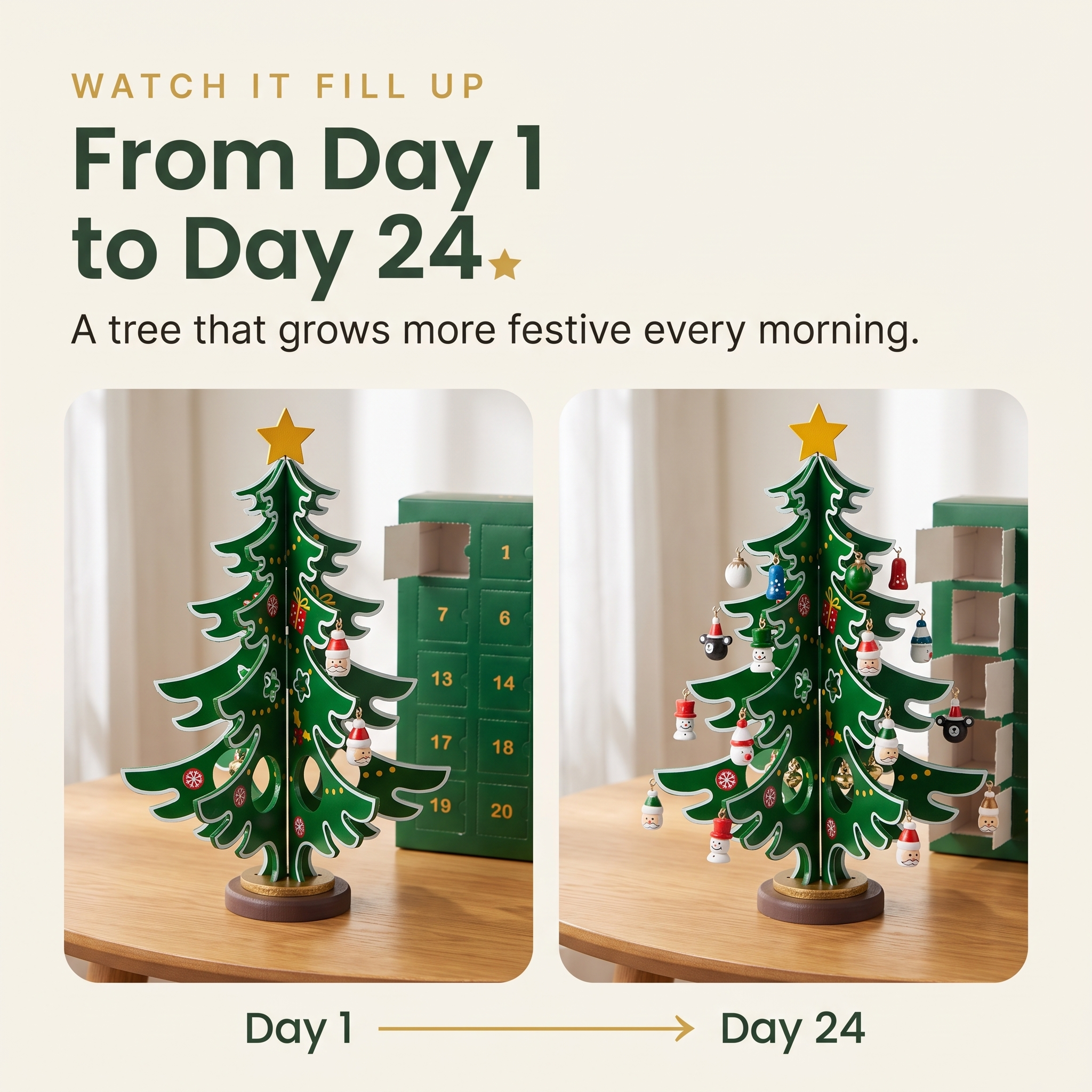 The Adventree™ Wooden Advent Tree (24 Ornaments)